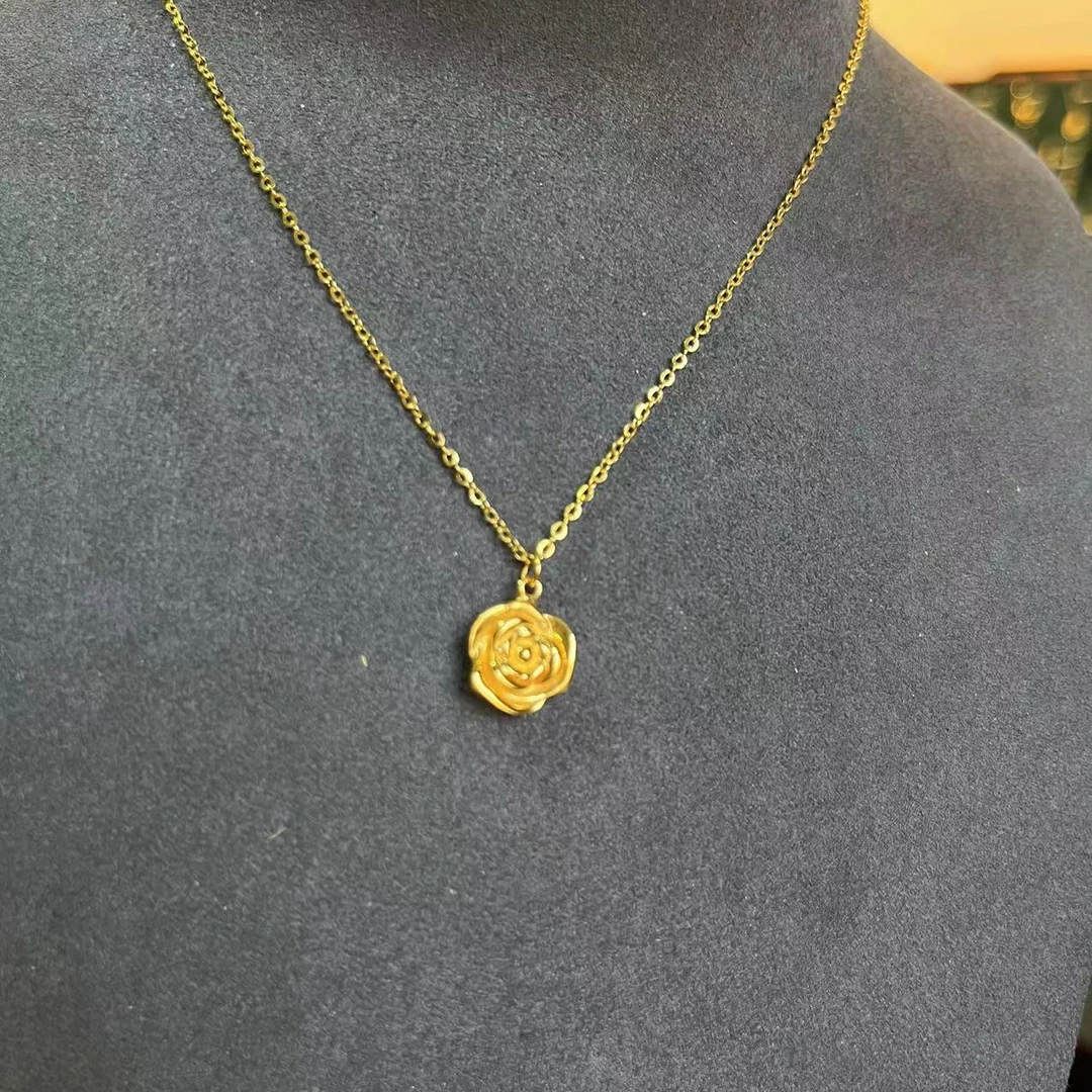 【足金999】玫瑰花一体套链轻奢时尚金色精致坠链