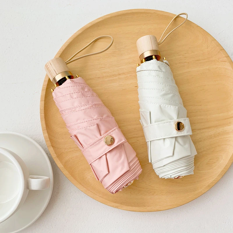 日系简约太阳伞女防晒防紫外线遮阳伞小巧便捷五折迷你晴雨两用伞