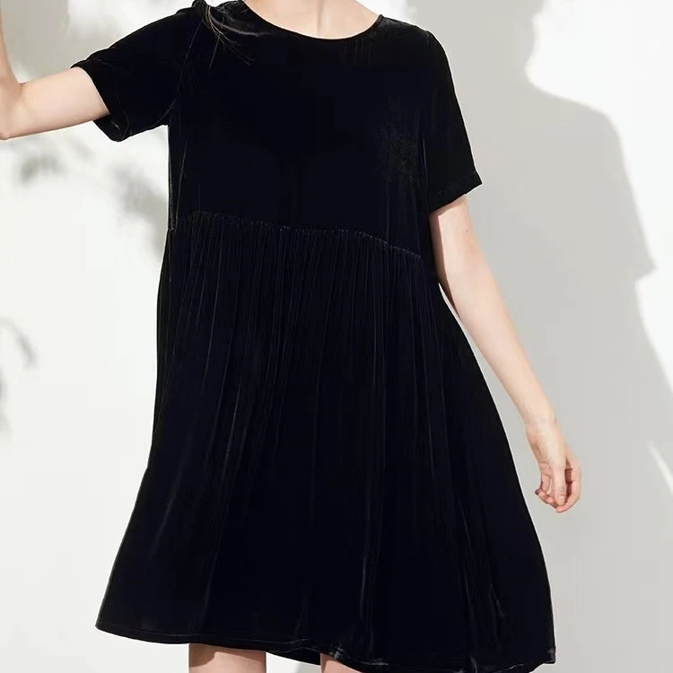 【老邱专属】桑蚕丝丝绒圆领气质连衣裙