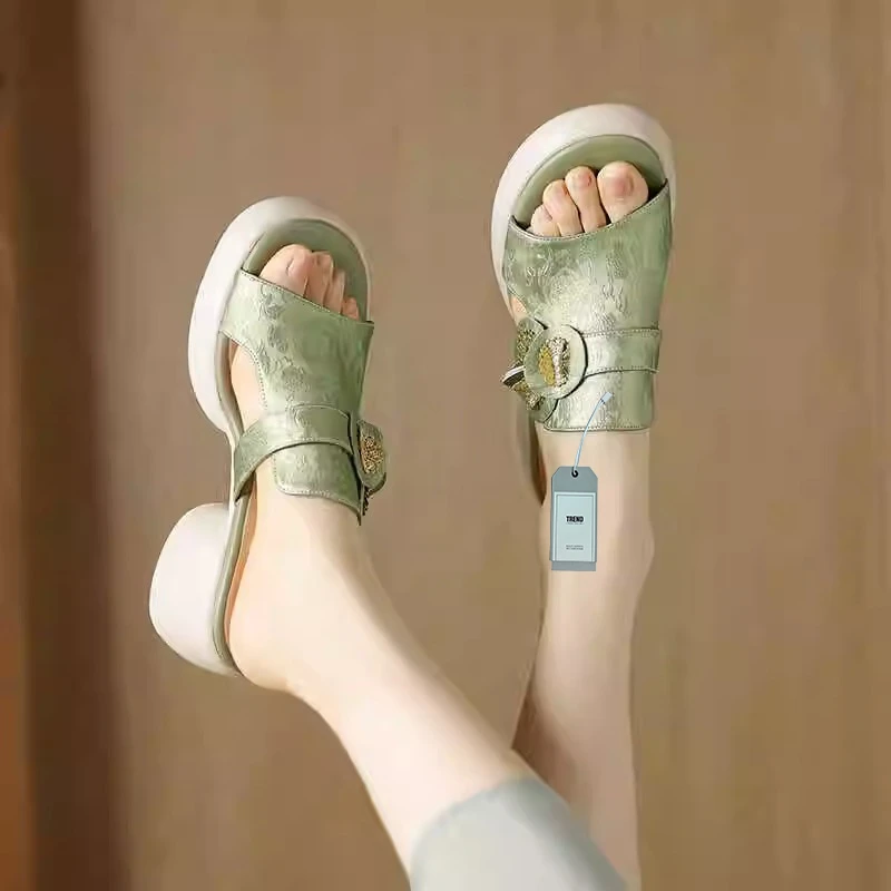 新中式国风厚底凉拖鞋女2024年夏天新款外穿百搭爆款配裙子凉鞋女