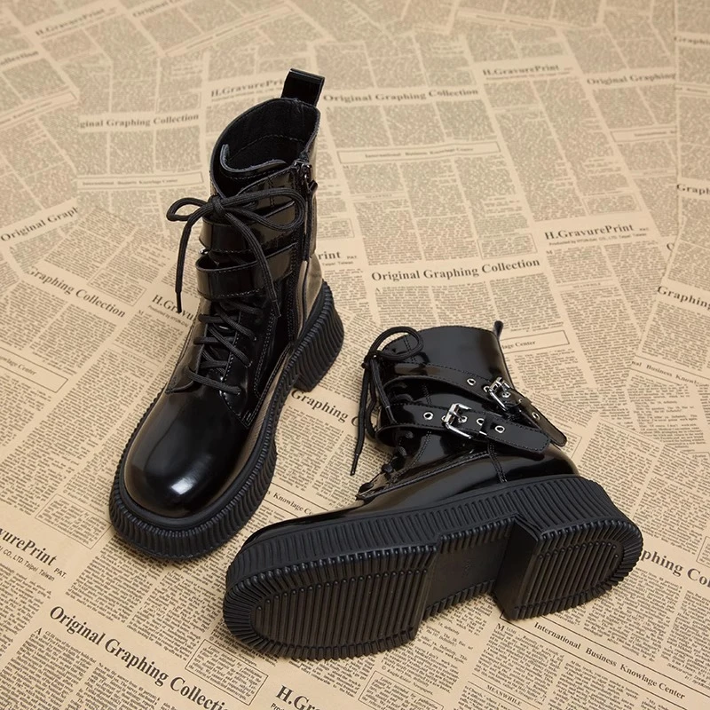 PinkAvril内增高英伦风厚底马丁靴子女2023炸街款短靴女秋冬单靴