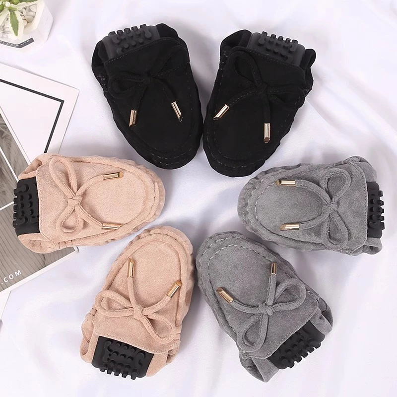 PinkAvril豆豆鞋女圆头绒面单鞋乐福软底防滑孕妇妈妈平底蛋卷鞋