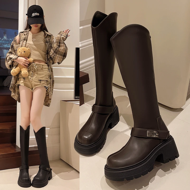 【如意专属】长筒靴女2024新款秋冬显瘦厚底不过膝长靴高筒骑士靴子