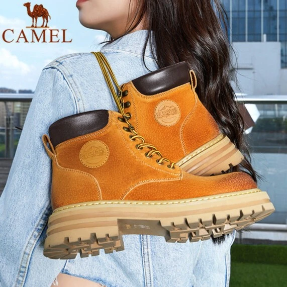 CAMEL/骆驼大黄靴秋季复古厚底工装短靴厚底马丁靴女LF22245144