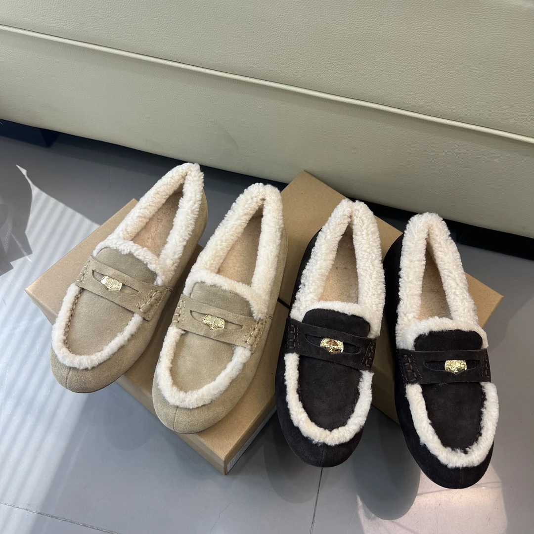 Eaglelyb冬季新款金币加毛平底豆豆鞋单鞋