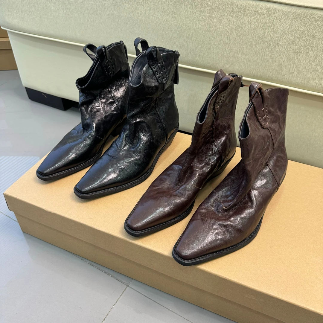 Eaglelyb真皮新款时尚复古双色尖头 短靴