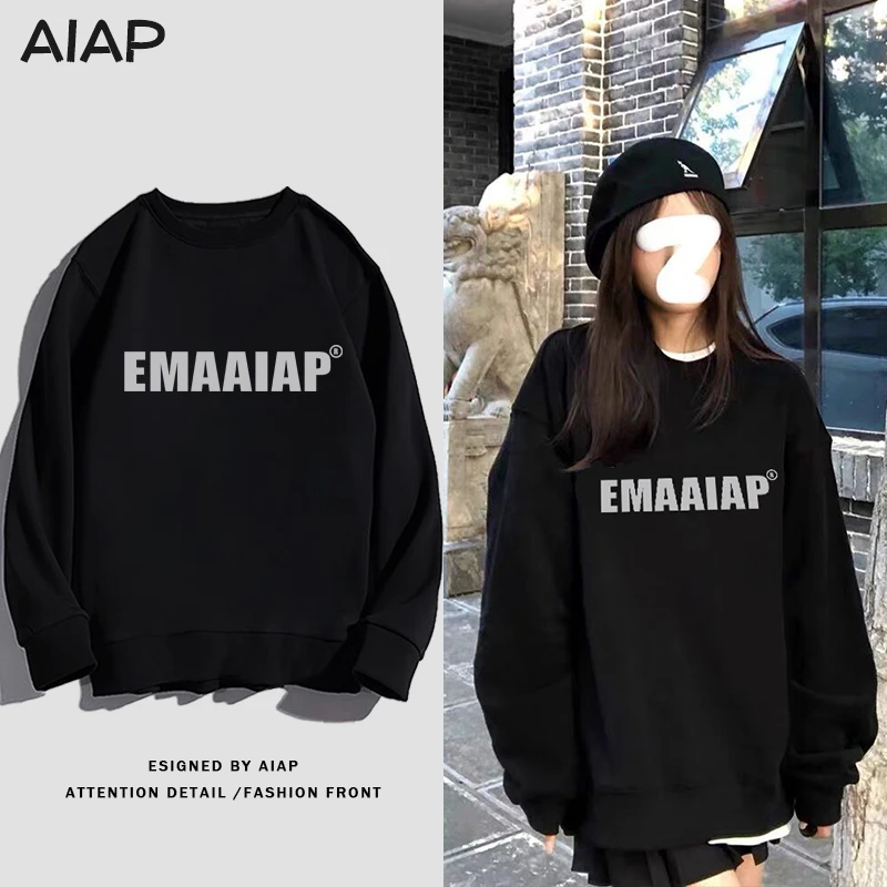 【加绒/常规款】秋冬新款圆领卫衣女宽松oversize上衣加厚长袖百搭