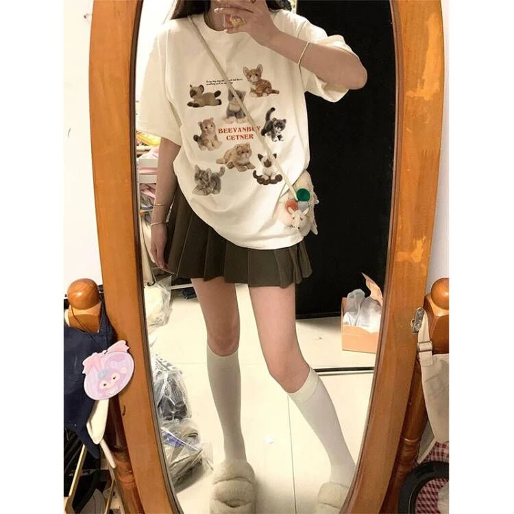 100%纯棉白色短袖T恤女2023新款夏季宽松设计感小众港味chic上衣