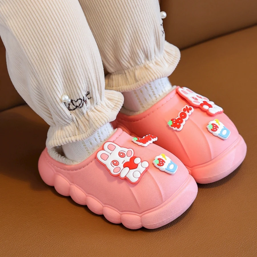 儿童棉拖鞋女童男童防水厚底加绒加厚保暖秋冬季小孩外穿卡通拖鞋
