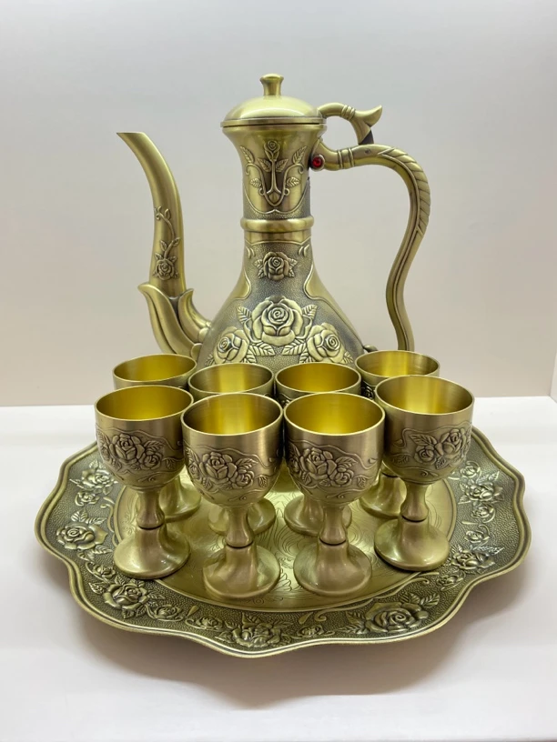 【全套十件】新款金属青铜酒具套装欧式复古高档装饰玫瑰大酒壶8杯