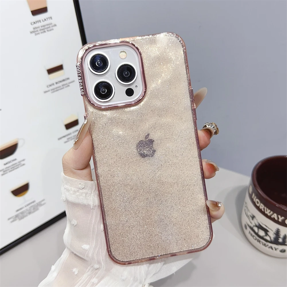 适用iphone15promax透明保护壳闪粉苹果手机壳14全包13/12/11超薄