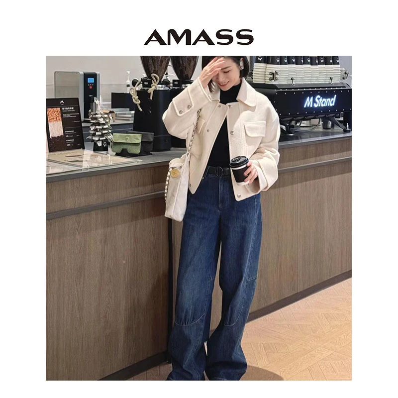 AMASS/阿玛施风感波粒时髦显瘦复古丹宁解构式直筒牛仔裤5100432