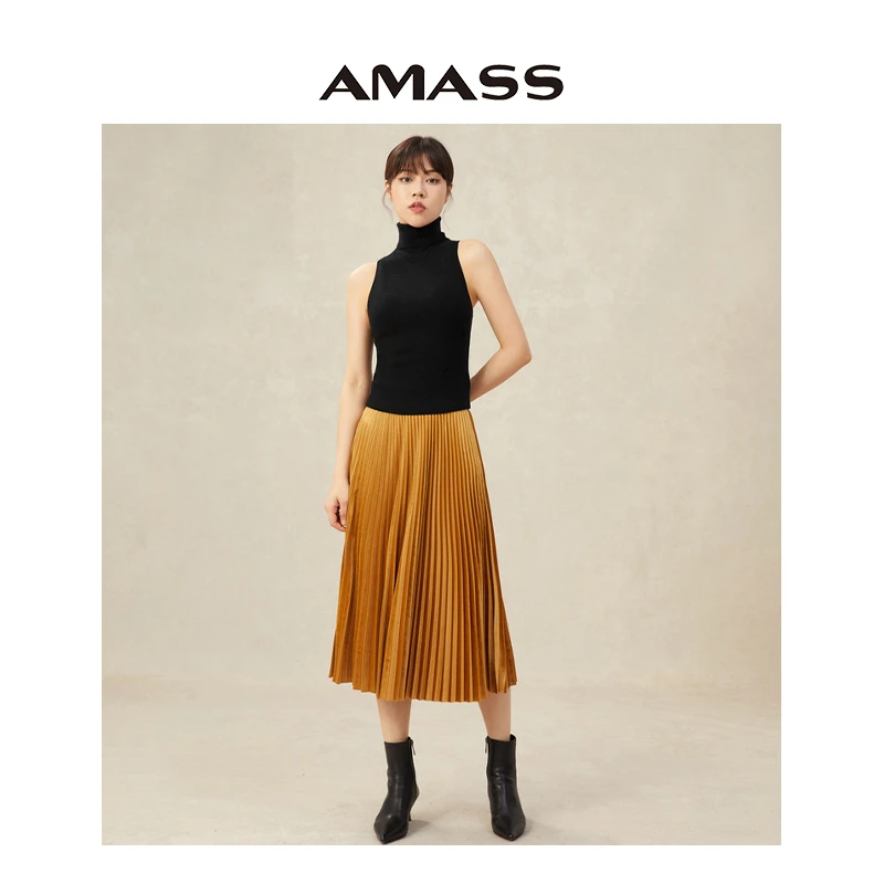 AMASS阿玛施新年战衣新款无袖修身高领短款纯色针织背心女5392356
