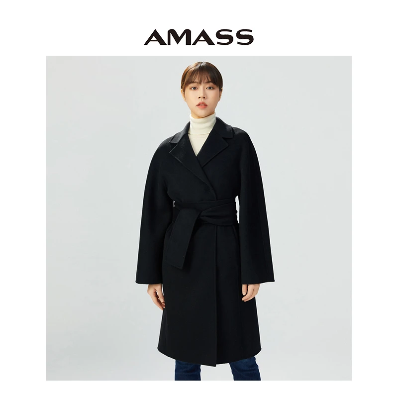 AMASS阿玛施通勤新年战衣百搭中长款翻领双面呢新款大衣女5400515
