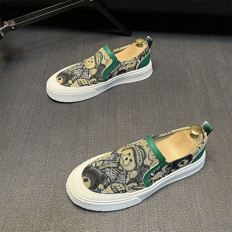 精神小伙一脚蹬印花透气薄款帆布鞋夏季潮流百搭网红休闲低帮男鞋