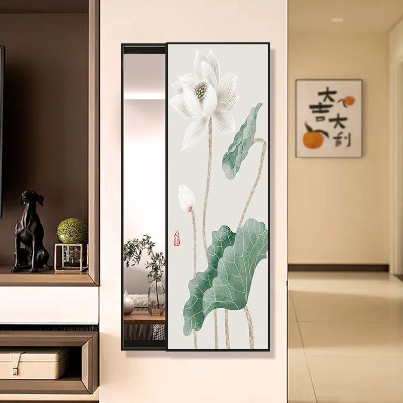 中式画隐形全身镜推拉隐藏式镜子卧室试衣镜画壁挂式家用穿衣镜