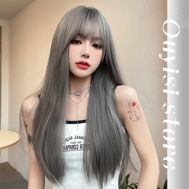 蒂梵夕假发女长直发奶奶灰时尚气质蓬松网红同款佩戴自然仿真全头