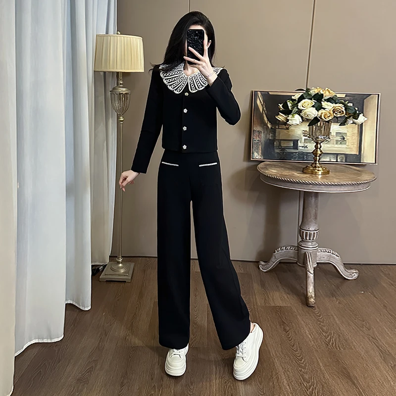 休闲运动套装女秋冬2024新款爆款小香风时尚气质卫衣阔腿裤两件套