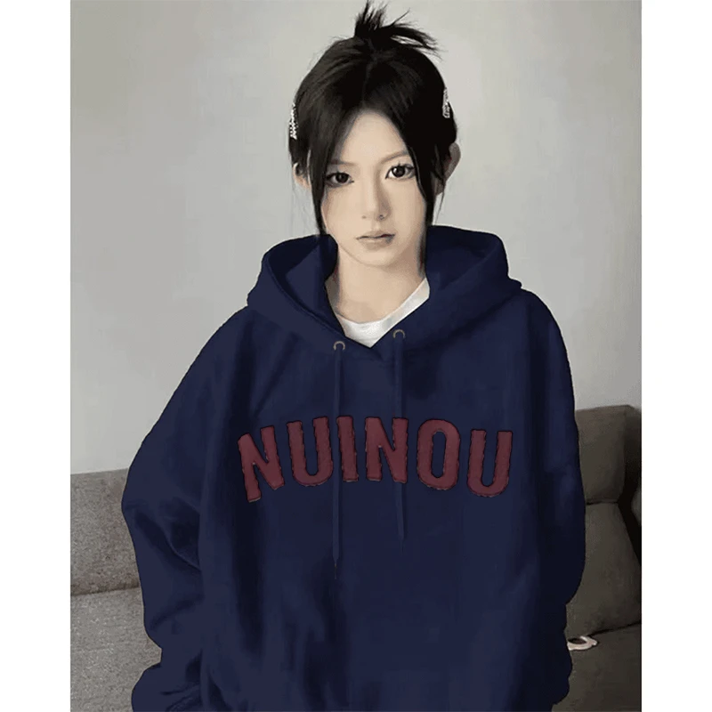 复古美式高级设计感字母印花小众宽松连帽卫衣休闲国潮长袖上衣