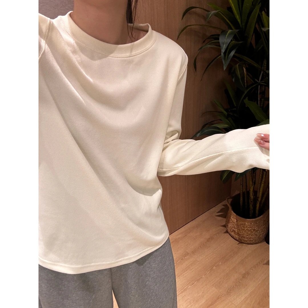 慕斯绒加厚小立领打底衫女秋冬内搭简约百搭长袖上衣正肩t恤D1471