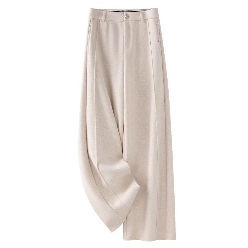 白色毛呢阔腿裤女秋冬款2024新款软糯直筒裤冬季加厚羊毛糯米裤子