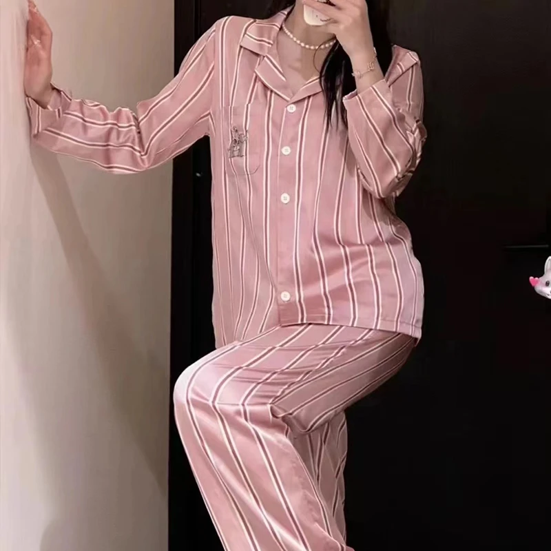 刘亦菲同款粉象睡衣女春秋款冰丝家居服女春秋可外穿夏天薄款玫瑰