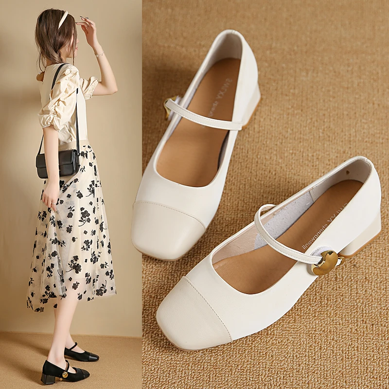 复古包头凉鞋女2024春季新款玛丽珍鞋小众方头粗跟后空一字带单鞋