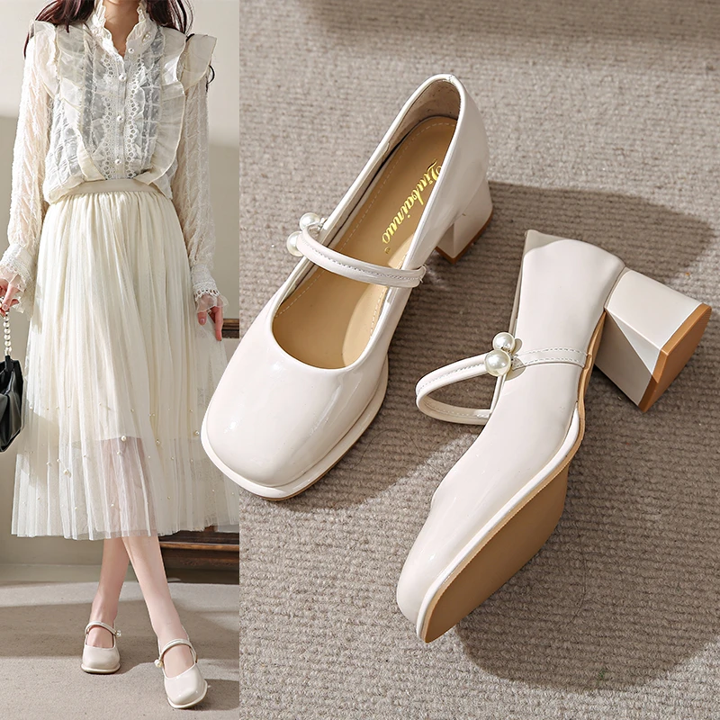 玛丽珍单鞋女2025新款仙女粗跟高跟鞋软皮晚晚温柔伴娘鞋