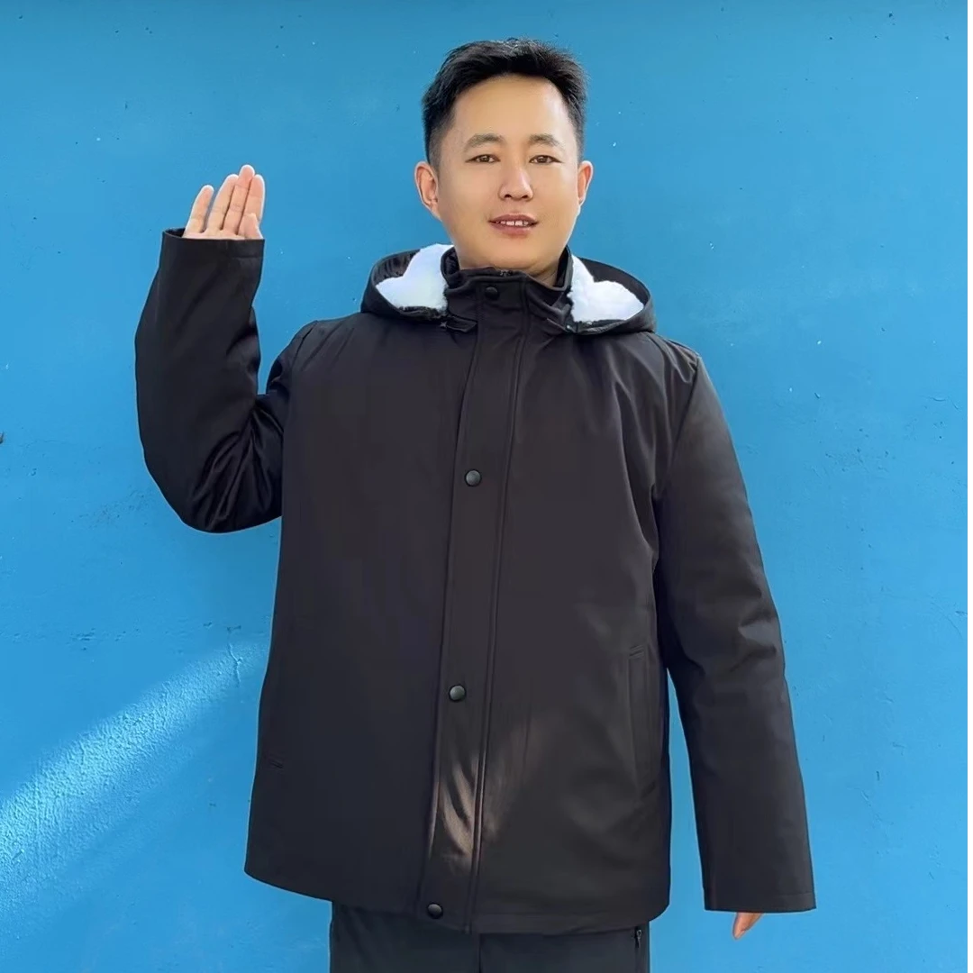 羊毛皮一体中老年冬季抗寒保暖内胆可拆卸一衣三穿时尚修男士连帽