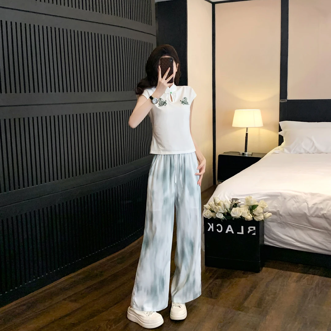 新中式国风套装女夏季新款洋气时髦减龄炸街短袖长款时尚两件套潮