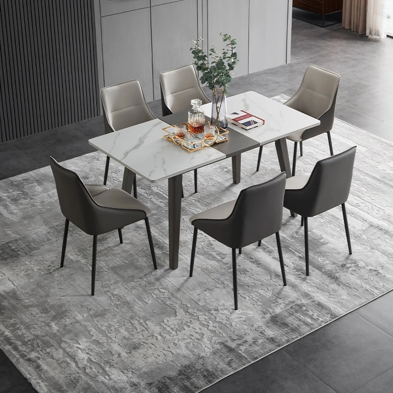 芝华仕现代轻奢岩板餐桌椅组合简约家用小户型可伸缩折叠桌PT027