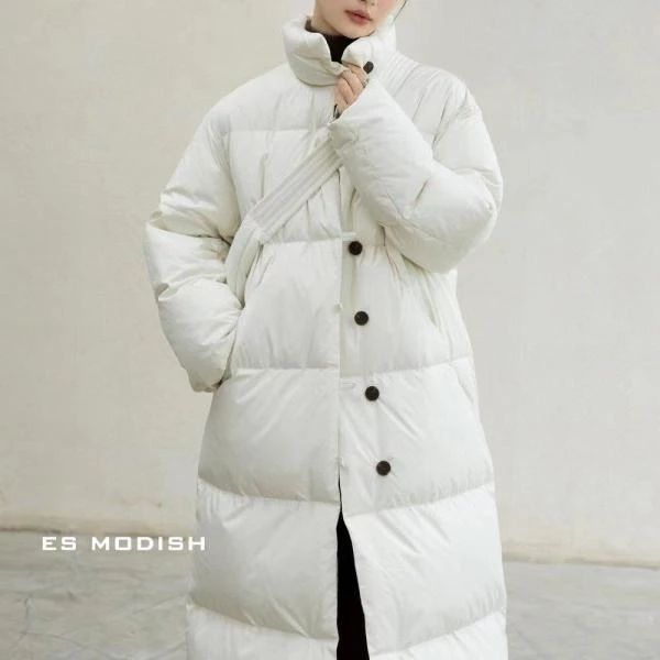 【NO退NO换】【ES MODISH】冬季新品设计师长款立领白鸭绒羽绒服2552