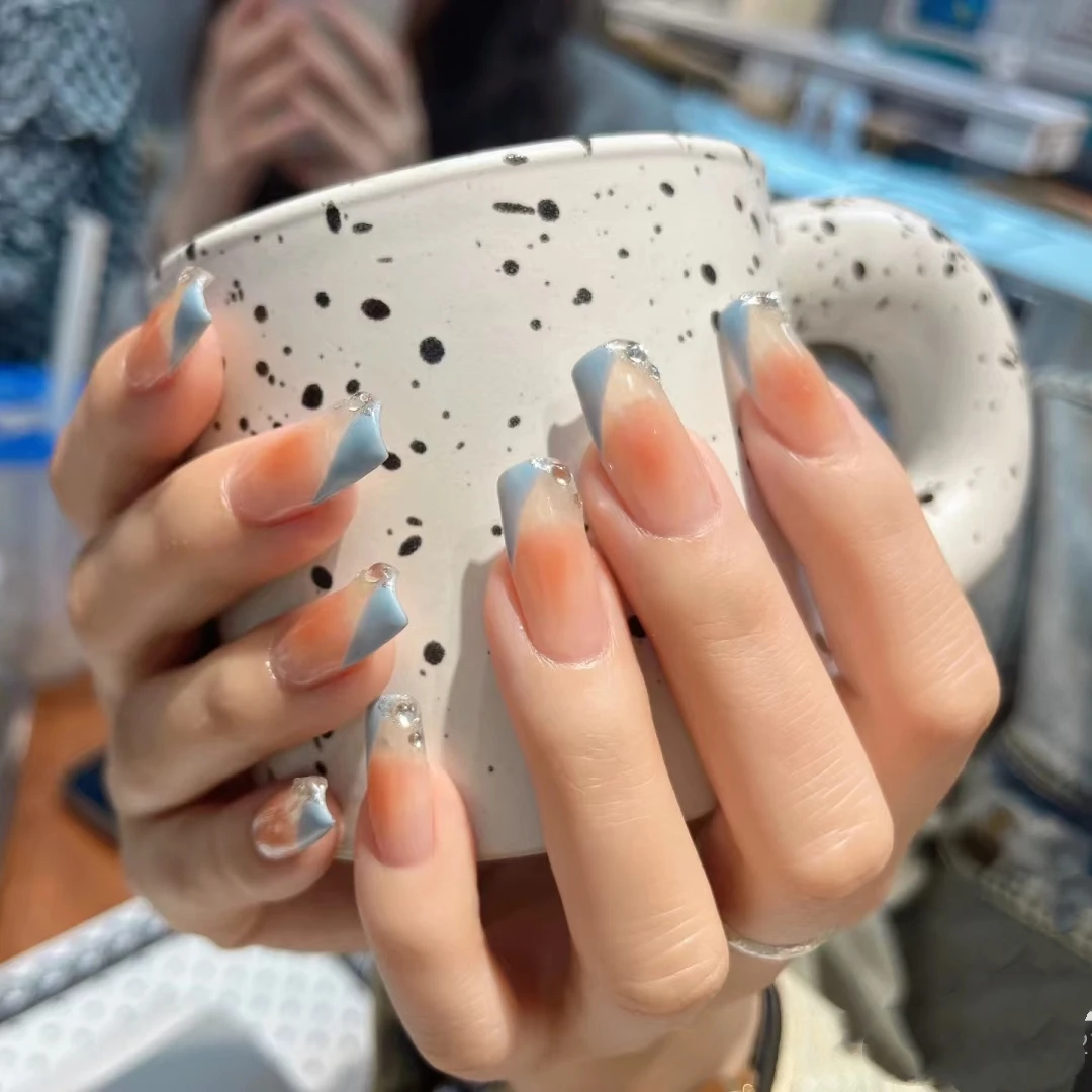 【朝花夕拾】水晶料梧州料美甲钻手工穿戴式冰透中长款气质可爱简约