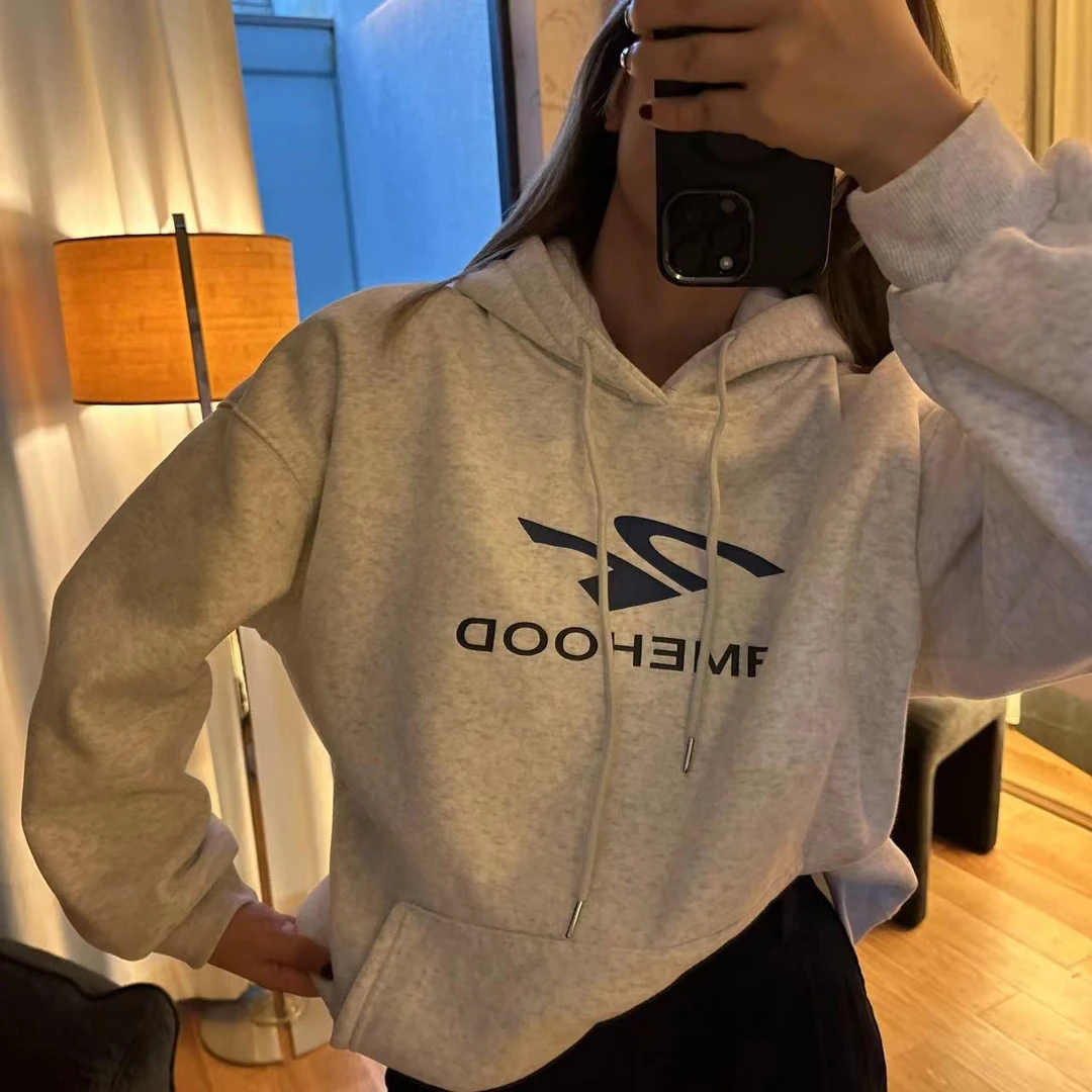 重磅潮流连帽卫衣女2023新款冬季加绒宽松休闲美式高街上衣女5026