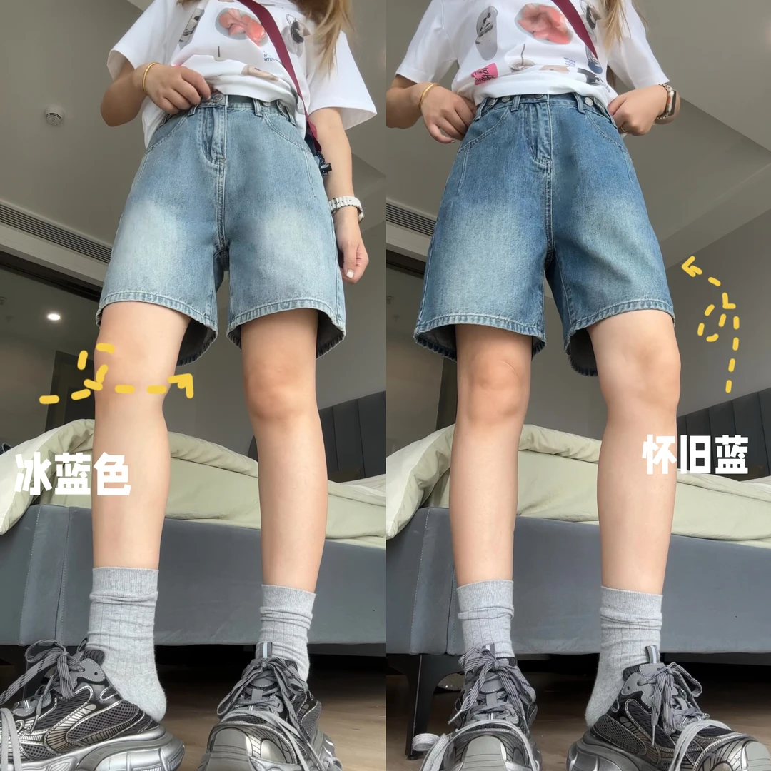 合苞新款夏季穿搭高腰牛仔短裤牛仔裤女宽松显瘦直筒中裤五分裤女