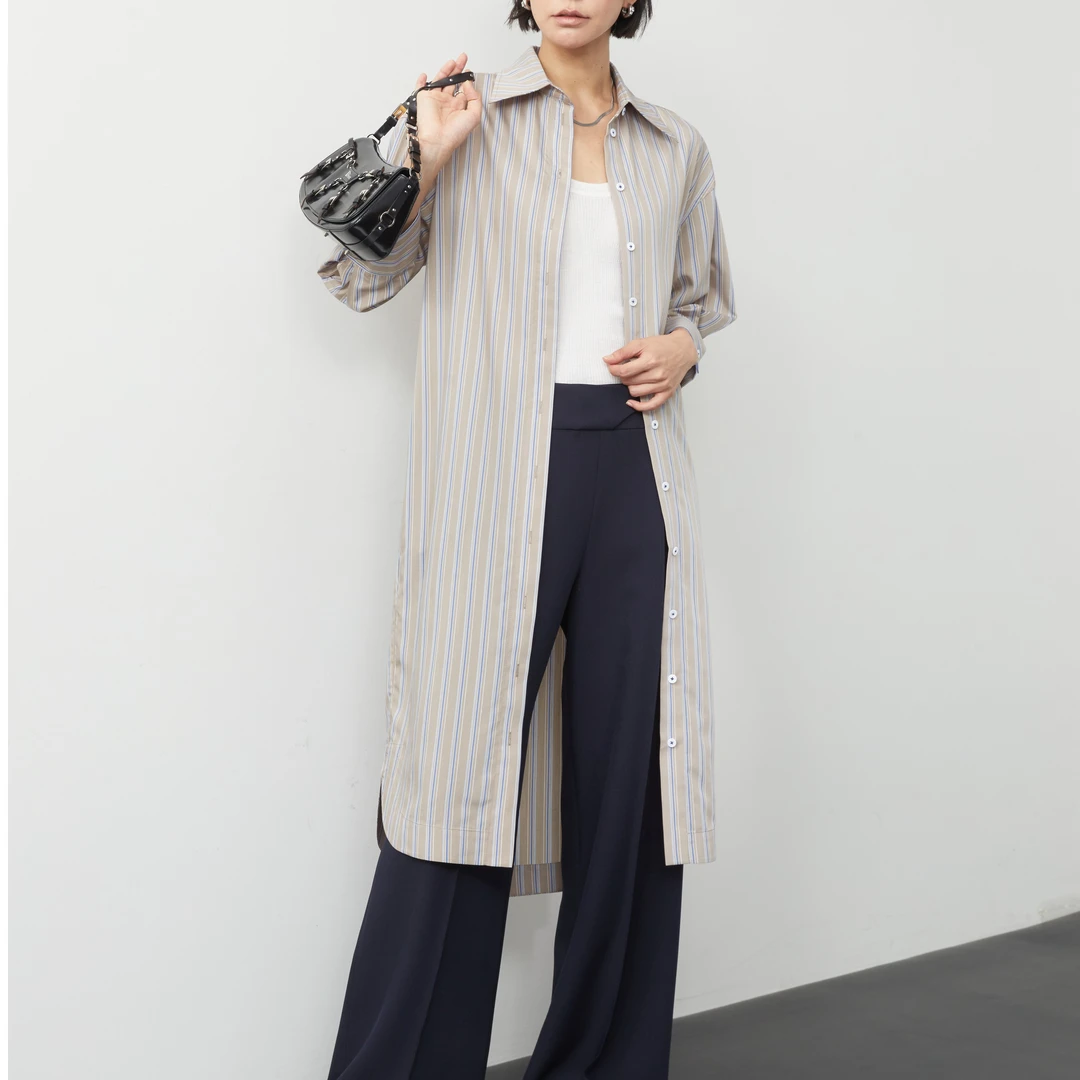 Le Samedi夏见遐想 法式质感撞色条纹浪漫 茧型长款衬衫连衣裙