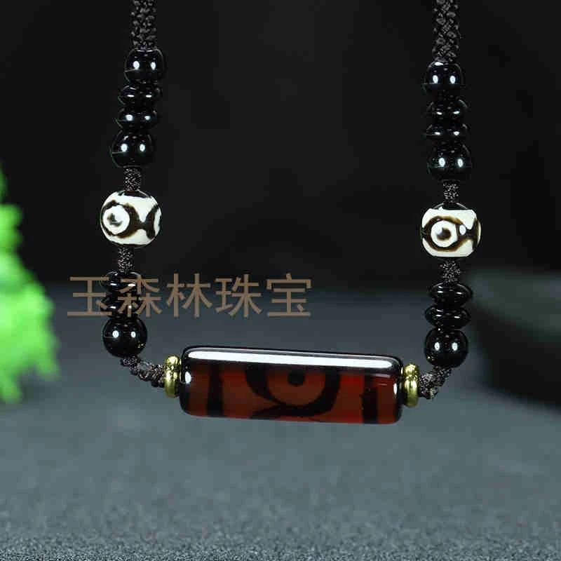 天然玛瑙高渗透骨头型三眼男女款吊坠情侣复古百搭新潮项链礼物