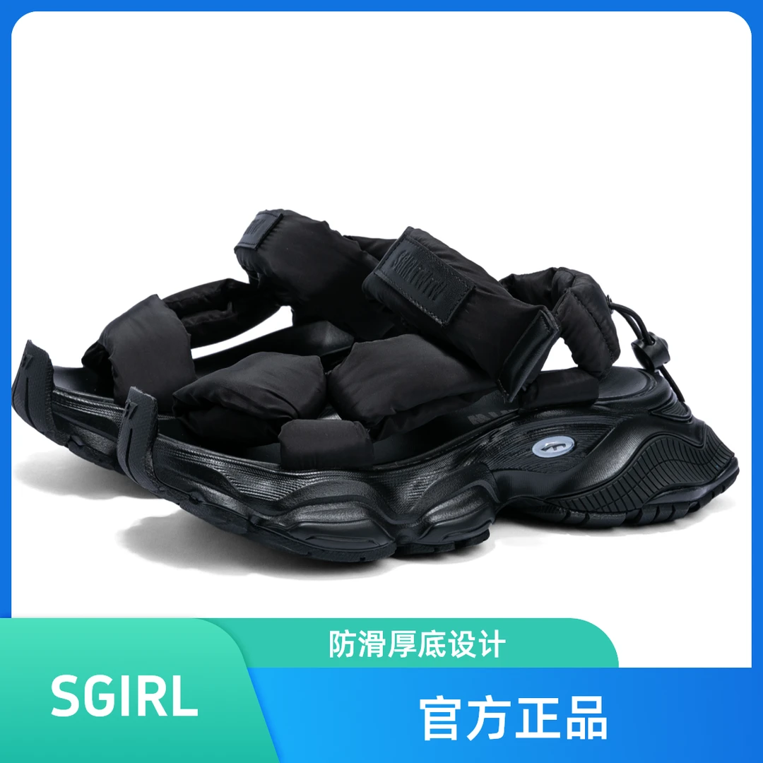 SGIRL TWTW夏季时尚露趾沙滩凉鞋女黑色魔术贴朋克厚底百搭休闲鞋