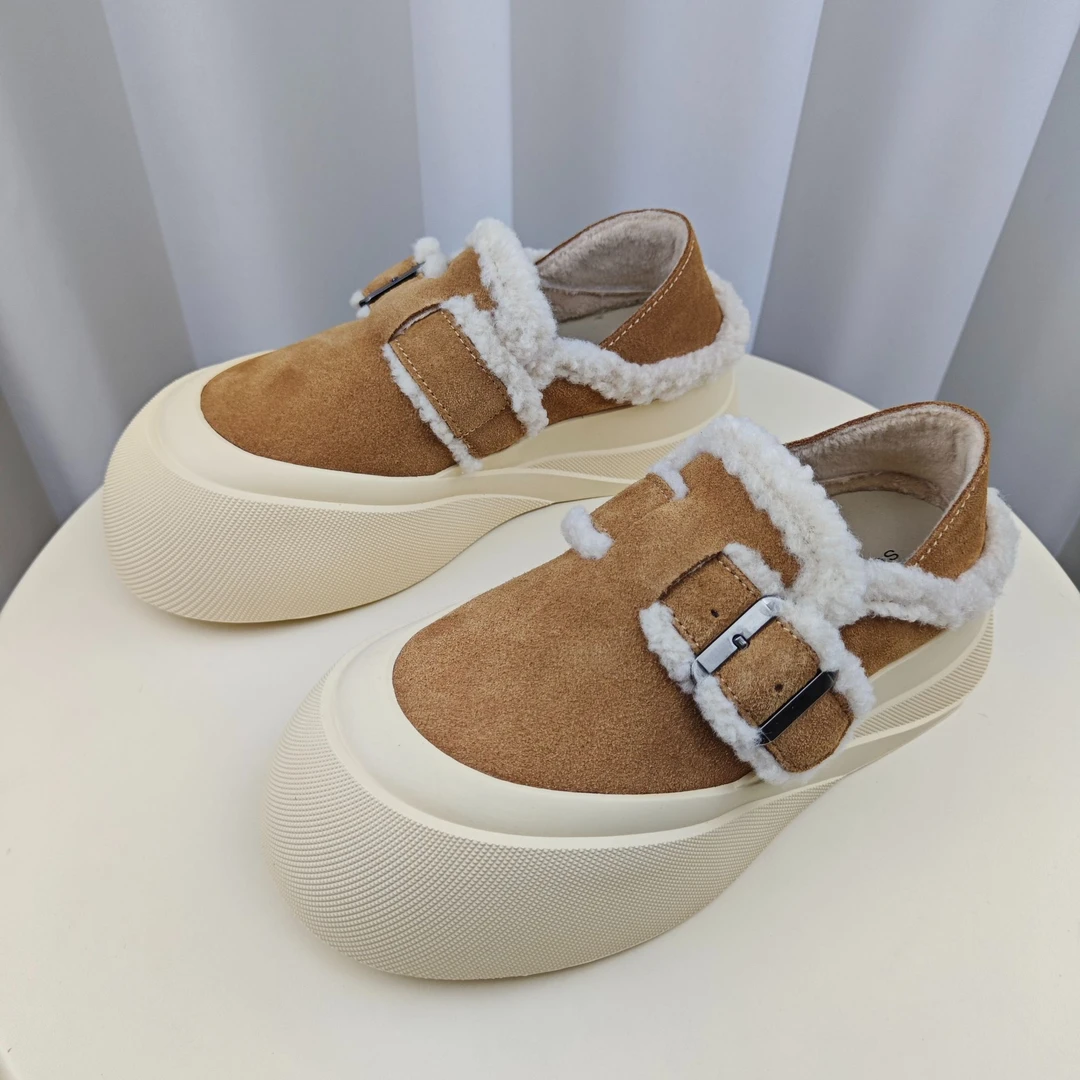 SGIRL TWTW冬季厚底加绒勃肯鞋女2024年休闲大头乐福鞋两穿懒人鞋