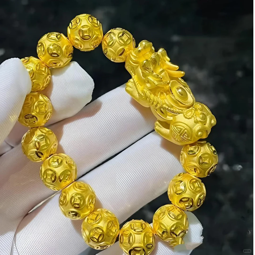 黄金貔貅转运珠手串男女同款送人招财时尚加厚硬金999貔貅黄金