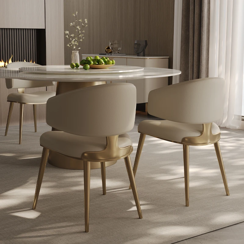 意式轻奢餐椅家用小户型椅子高端不锈钢别墅靠背椅现代简约扶手椅