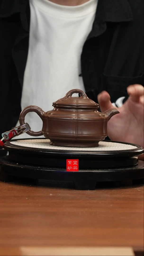 【闪购商品】紫砂茶壶W1317史庆堂革紫泥双线竹鼓