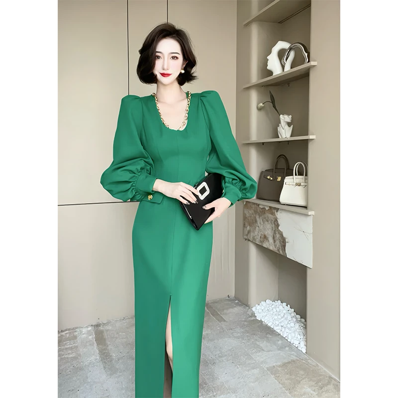 格娜法式名媛气质礼服连衣裙秋冬女神范收腰显瘦宴会裙时尚裙子