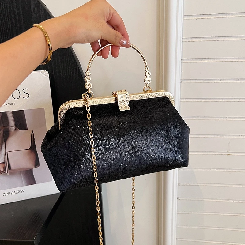 格娜时尚链条手拿晚宴包包女2025年洋气复古简约单肩斜挎包包
