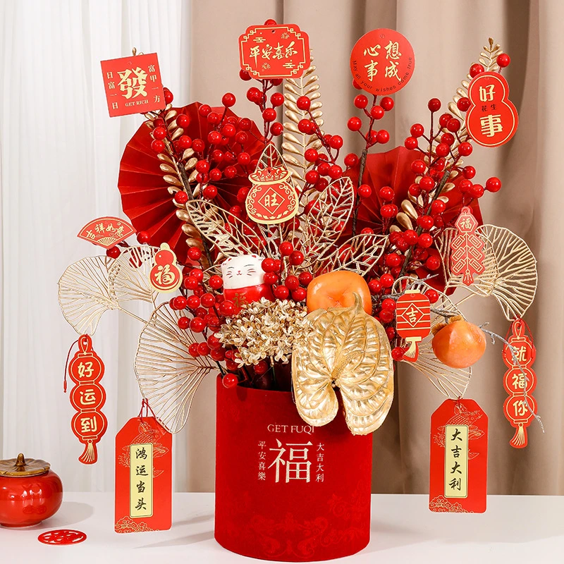 成品柿柿如意福桶年宵花摆件乔迁之喜发财果春节年发财果节庆礼盒