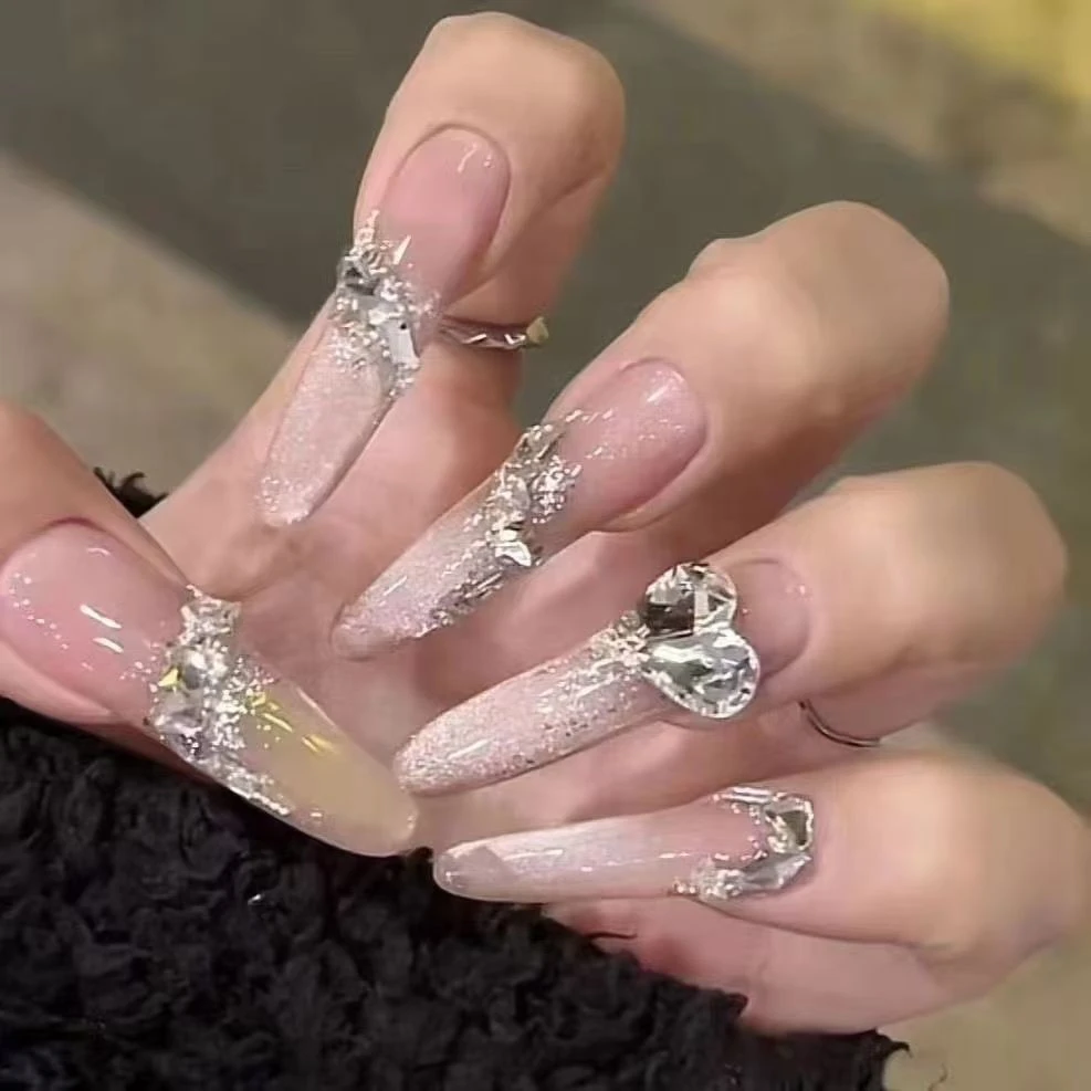 纯手工新款穿戴怦然心动粉色猫眼超长椭圆气质夏季高级美甲穿戴甲