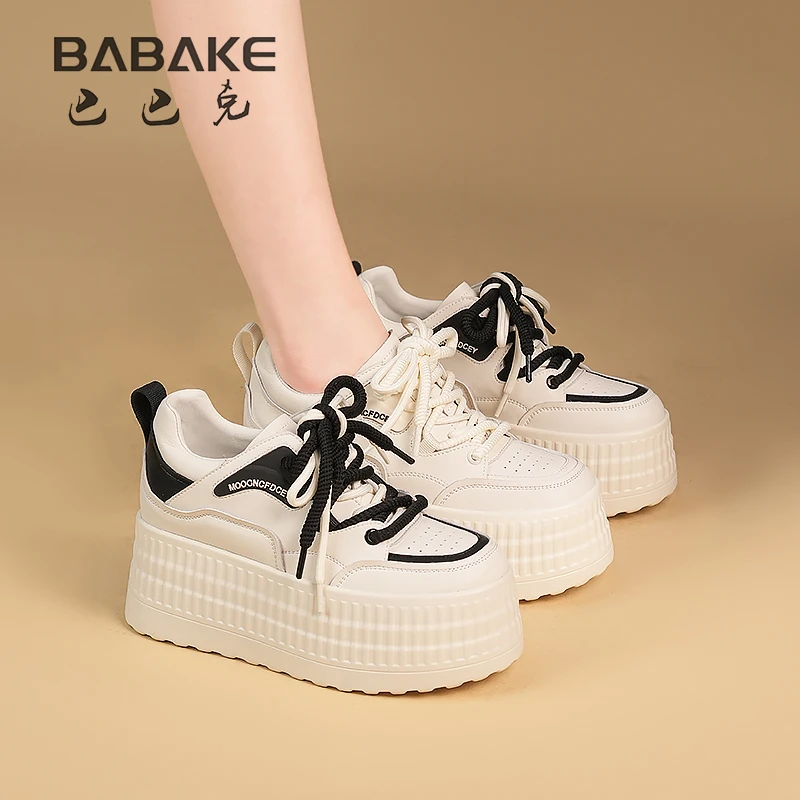 巴巴克7CM厚底增高小白鞋女潮2025春季新款休闲透气增高女鞋676-2
