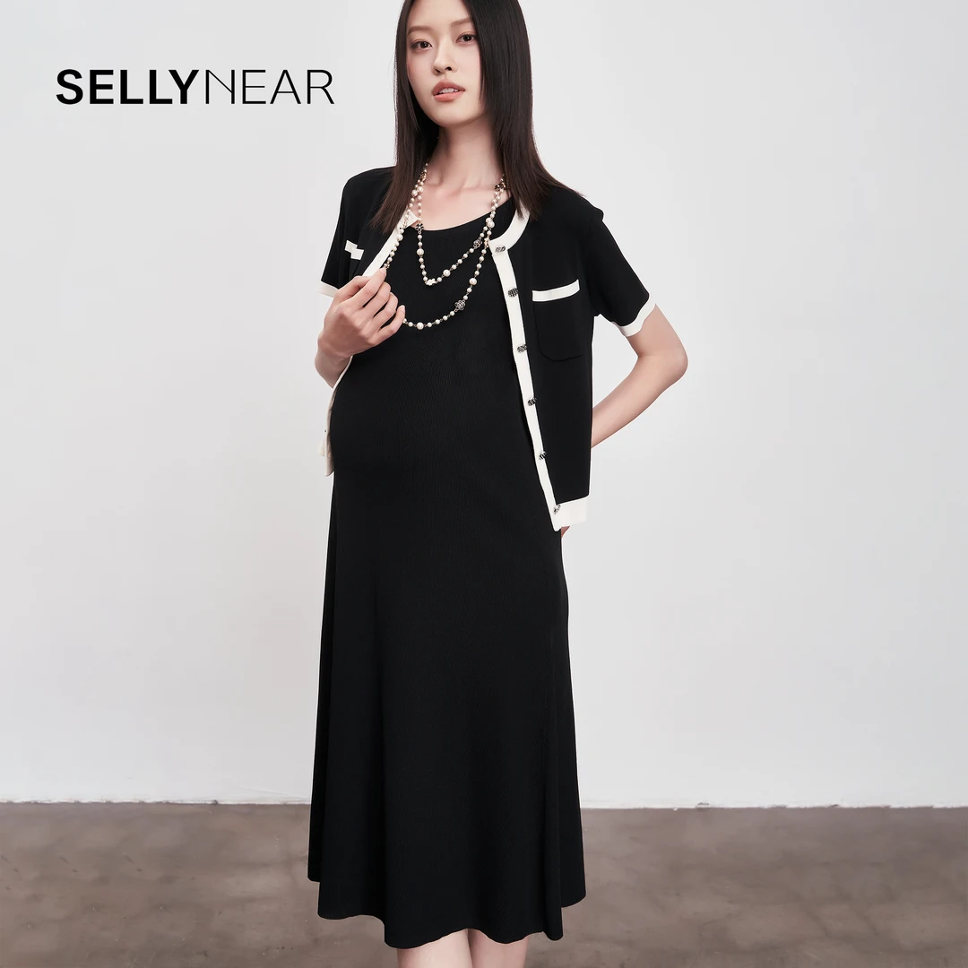 SELLYNEAR孕妇夏季2025新款高级感套装经典撞色小香风针织两件套