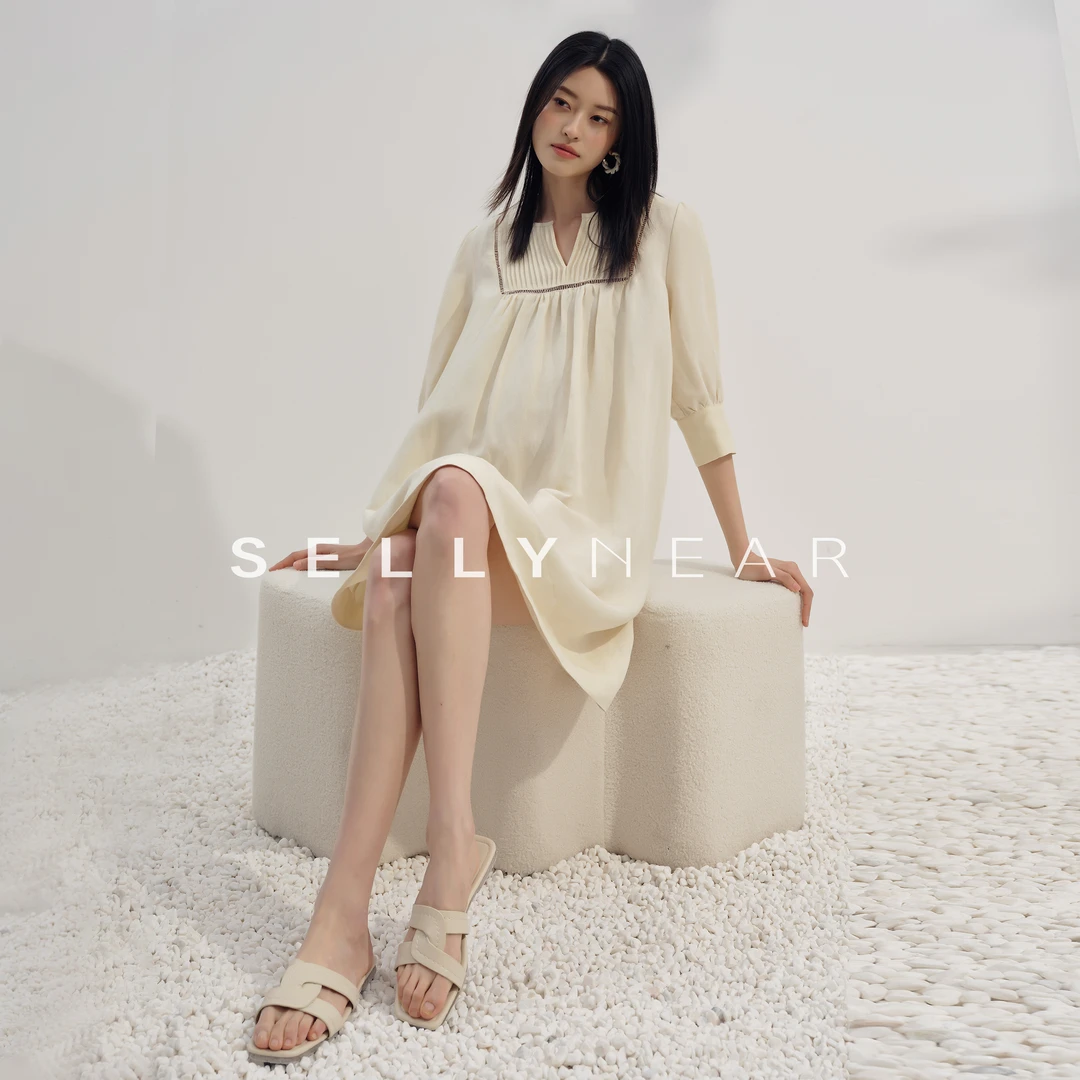 SELLYNEAR孕妇装夏2025新款连衣裙时尚宽松镂空棉麻度假风孕妇裙