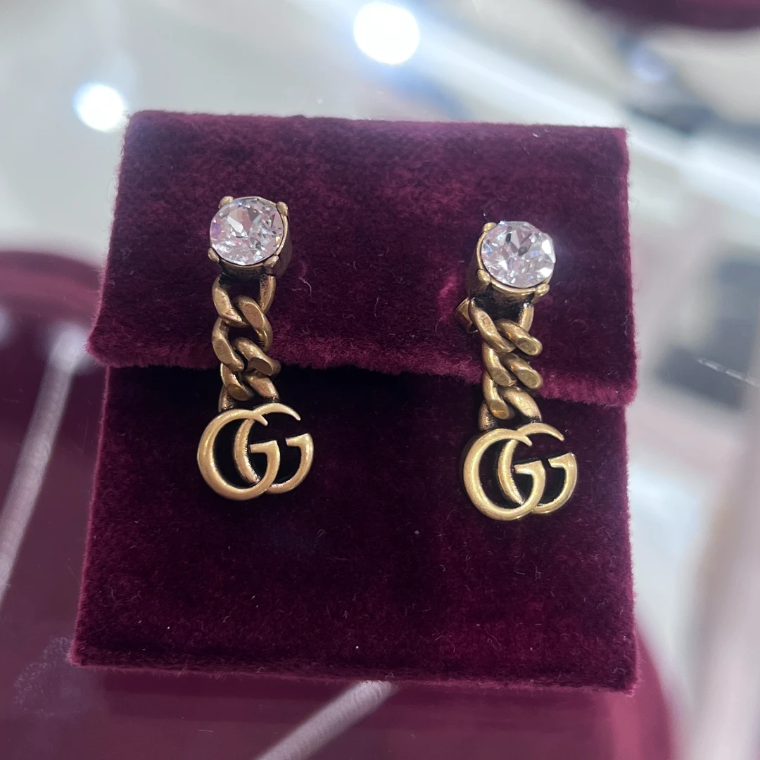 全新未使用 GUCCI/古驰 古驰水晶双G耳环